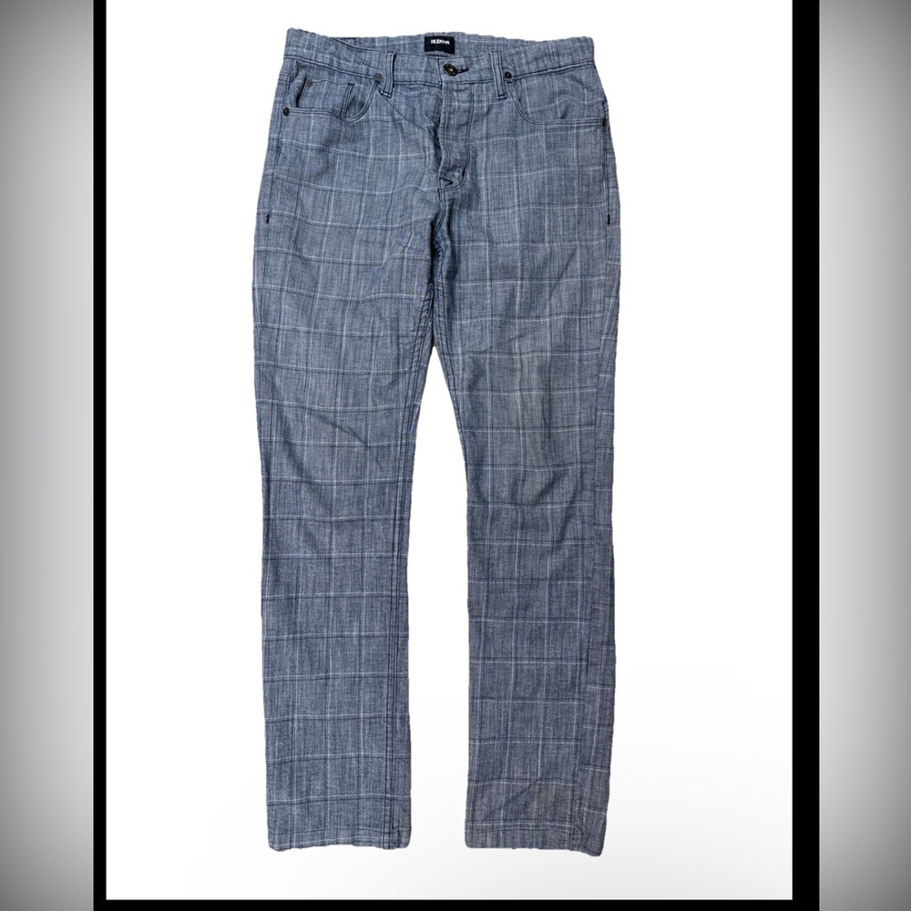 Hudson Skinny Light Grey Plaid Pants Cotton Blend Stretch Men Sz 32
